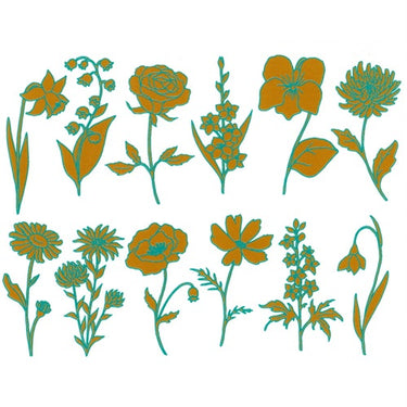 Decals, Tvåfärgade Trädgårdsblommor Turkos/Guld