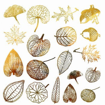 Dekaler för fusing , små blad, guld, 13,3x10cm